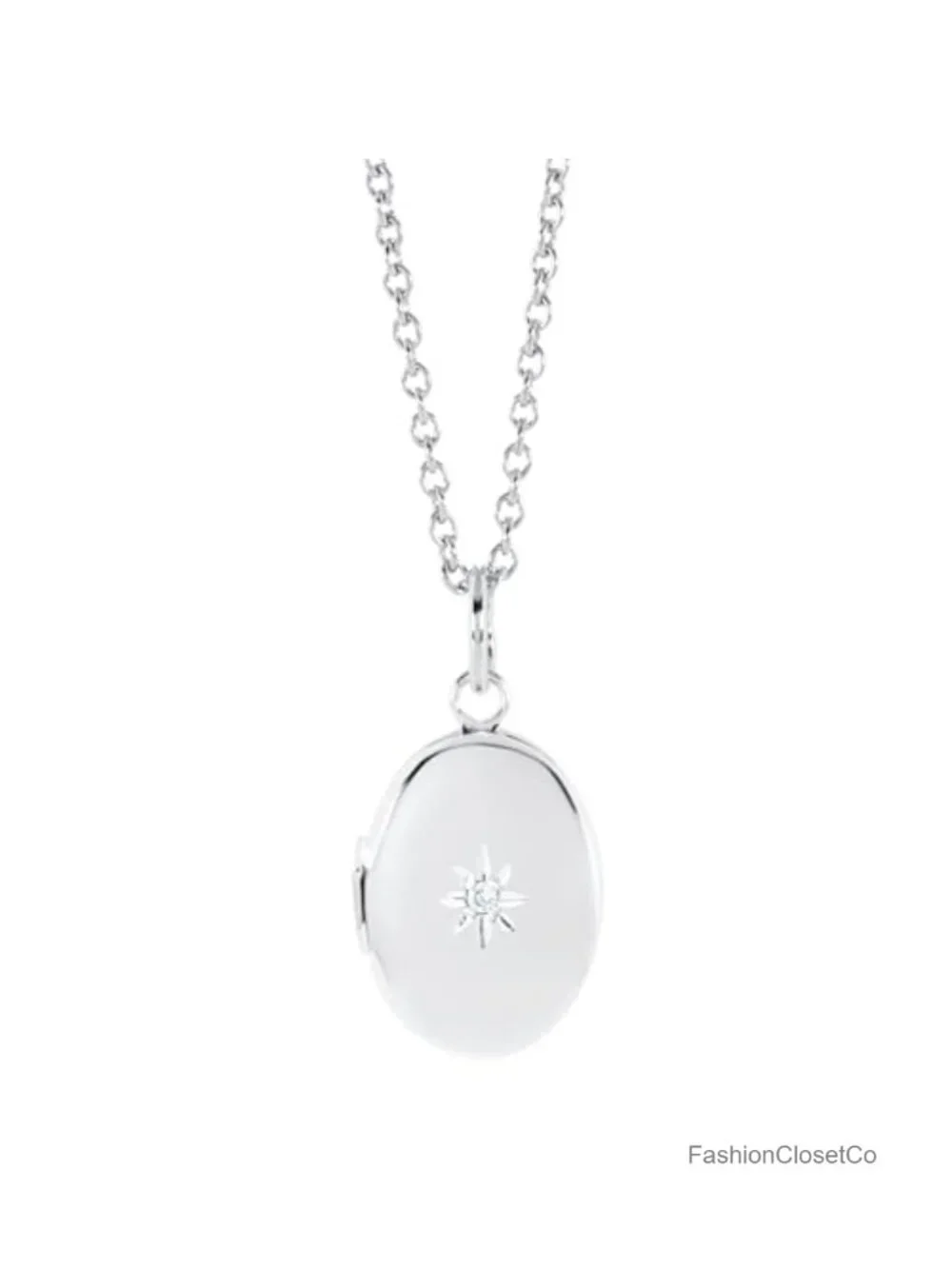Girls Sterling Silver Cubic Zirconia Oval Locket Necklace 15